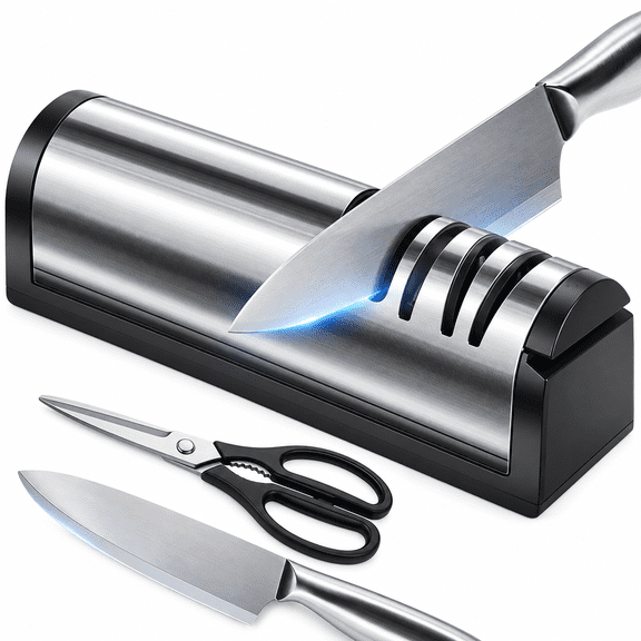 INSMART Electric Knife Sharpener for Kitchen Knives and Scissors, 3-in-1, 3-Stage, Stainless Steel
