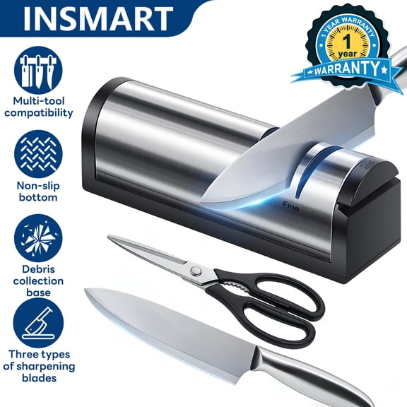 INSMART Electric Knife Sharpener, USB Rechargeable, 3-Stage Sharpening for Kitchen Knives & Scissors, 5V Safe Voltage, Stainless Steel Body