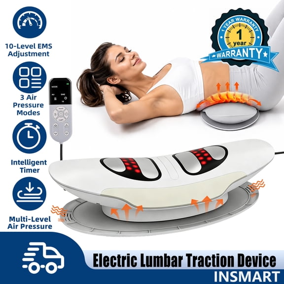 INSMART Cordless Electric Lumbar Traction Device, Back Stretcher with 10-Level EMS, 3 Heat Settings & Dynamic Airbag Traction for Back Pain Relief