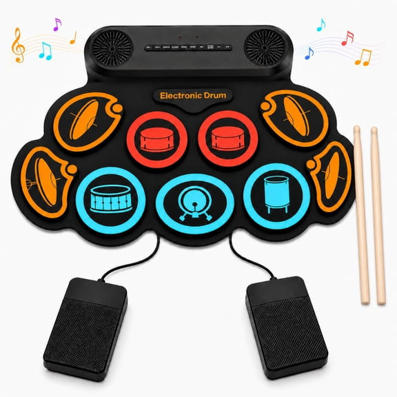 INSMART Electronic Drum Set 9 Pad Portable Drum Kit with Dual Pedals Speakers Bluetooth MIDI USB Rechargeable Battery for Beginners and Kids