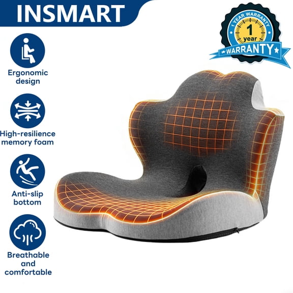 INSMART Ergonomic Memory Foam Seat Cushion with Lumbar Support, Breathable Coccyx Pillow for Office Chair Car, Shell Design, Two-Tone Gray