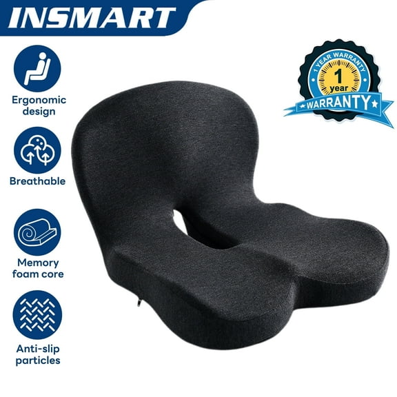 INSMART Ergonomic Seat Cushion with Lumbar Support - Gel Memory Foam Pillow for Office Chair, Car & Wheelchair, Dark Gray