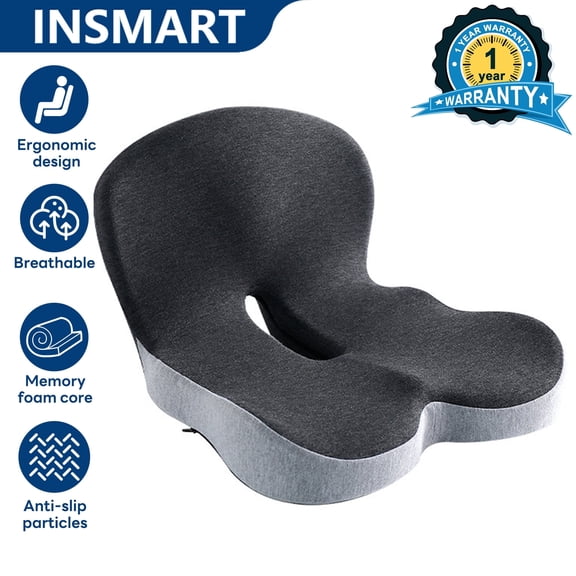 INSMART Ergonomic Seat Cushion with Lumbar Support - Gel Memory Foam Pillow for Office Chair, Car & Wheelchair, Gray Two-Tone