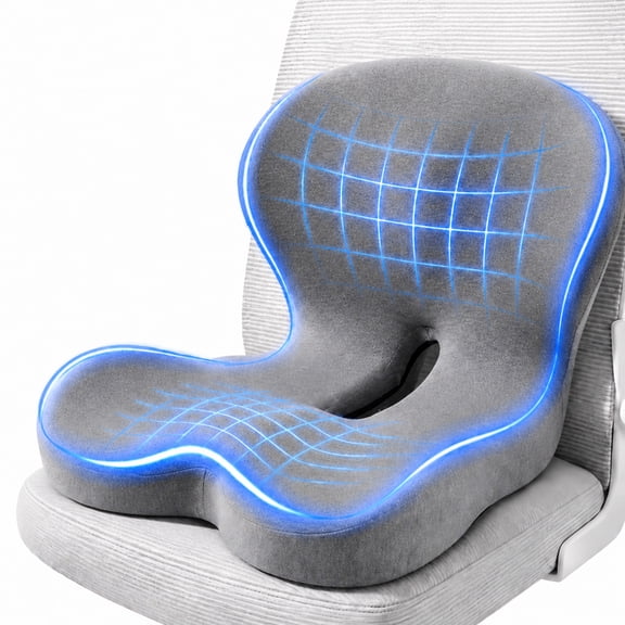INSMART Ergonomic Seat Cushion with Lumbar Support - Gel Memory Foam Pillow for Office Chair, Car & Wheelchair, Light Gray