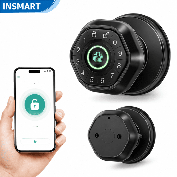 INSMART Fingerprint Door Lock, 4 in 1 Smart Door Knob, Biometric Keyless Entry Door Lock with App Control, Auto Lock for Bedroom, Apartment, Garage, Home & Office