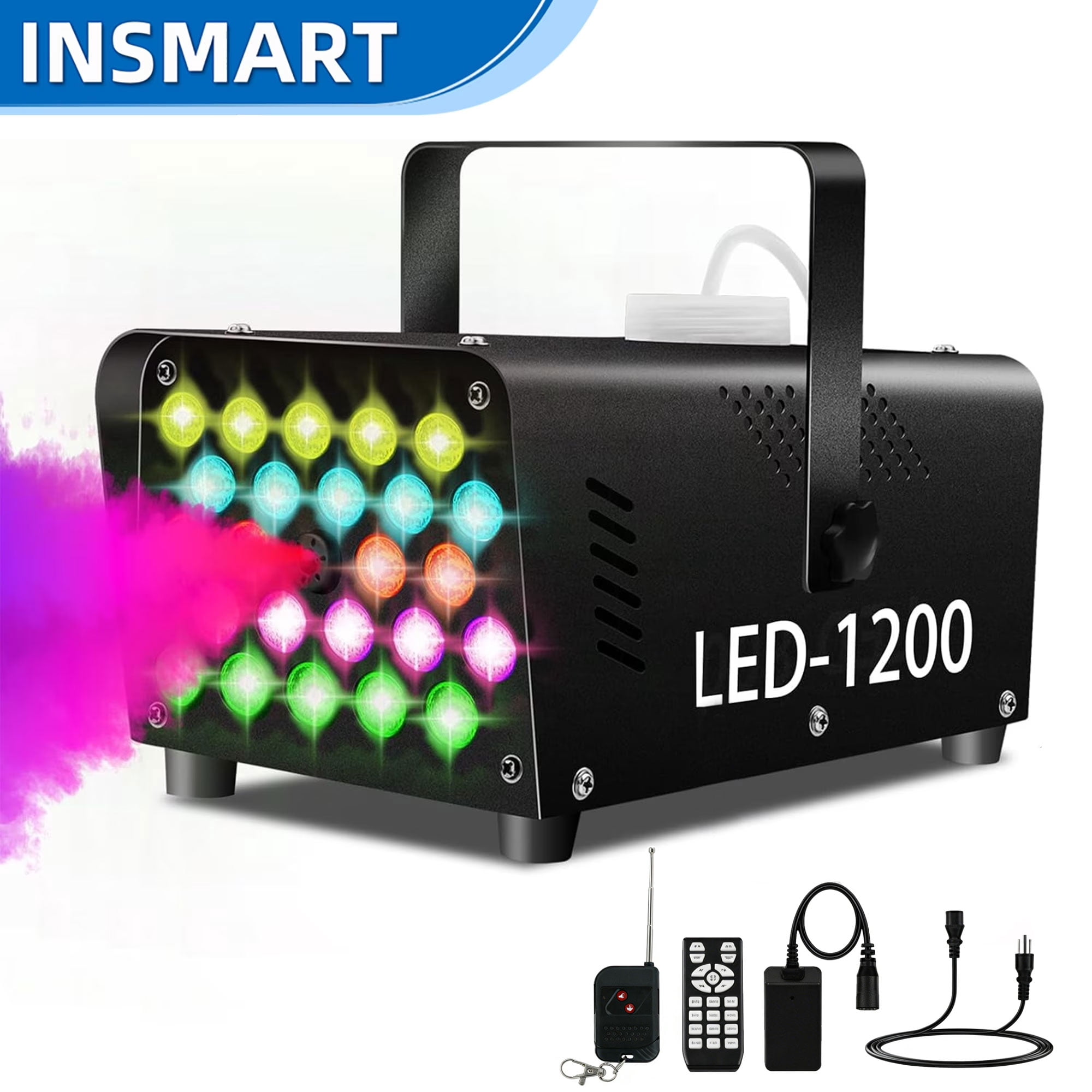INSMART Fog Machine, 600W 2000CFM Smoke Machine with 24 RGB LED Lights, Wireless Remote Control, Perfect for Halloween Wedding Concert Bar Party
