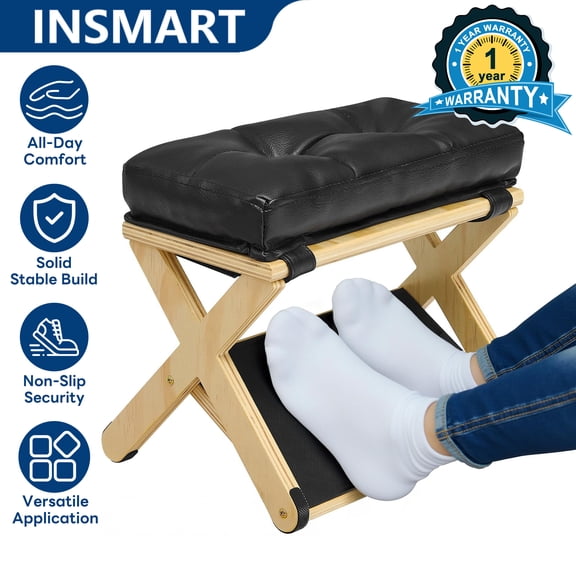 INSMART Foot Rests for Under a Desk,Wooden Under Desk Footrest with Non-Slip Rubber Stepping Surface,Ergonomic Foot Stools for Home Office Gaming