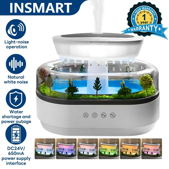INSMART Forest Raindrop Humidifier with 7-Color Mood Light & Natural White Noise - 250ml Ultrasonic Aroma Diffuser,Forest Landscape Design, Non-Slip Base for Home,Bedroom,Nursery (White)