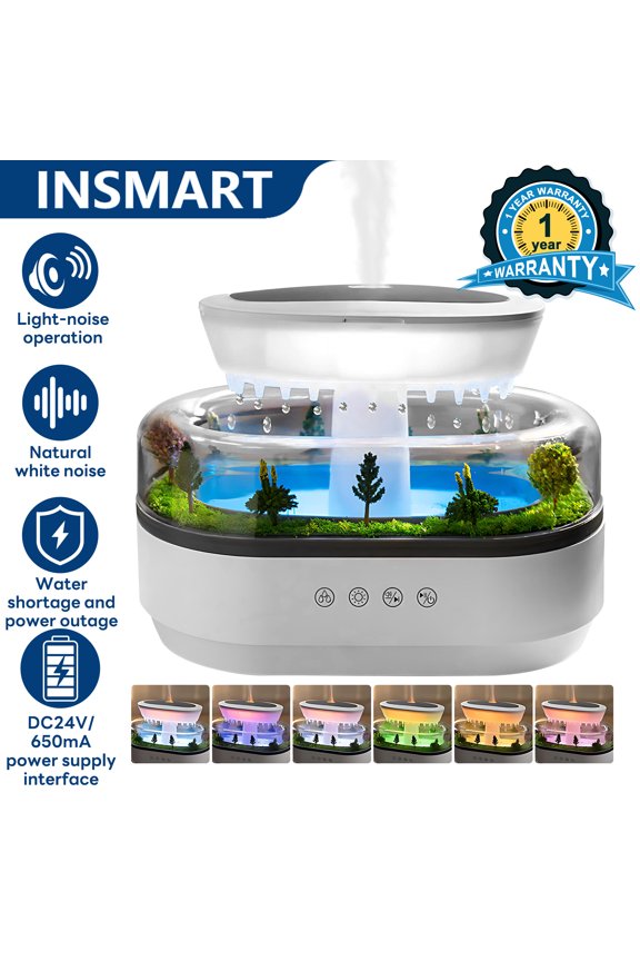 Forest Raindrop Humidifier with 7-Color Mood Light & Natural White Noise - 250ml Ultrasonic Aroma Diffuser,Forest Landscape Design, Non-Slip Base for Home,Bedroom,Nursery (White)
