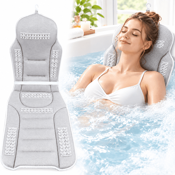 INSMART Full Body Bath Pillow, Ergonomic Tub Cushion with Detachable Lumbar Support, 160 Suction Cups, 51x16in White Spa Mat