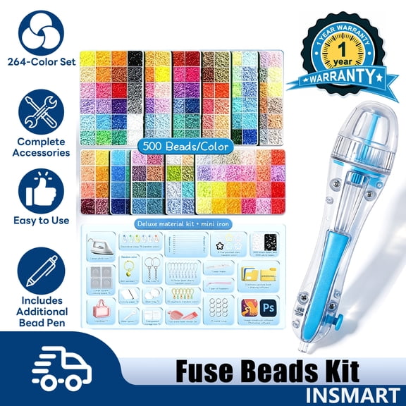 INSMART Fuse Beads Kit - 138,000 pcs 264 Colors, Perler Beads Art Craft Set with Iron, Pegboards & 25 Accessories, Kandi Beads for Creative DIY Projects & Room Decor
