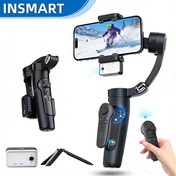INSMART Gimbal Stabilizer for Smartphone, 3-Axis Phone Gimbal with AI Vision Sensor, Built-in Tripod & Magnetic Detachable Remote, Phone Stabilizer for Video Recording