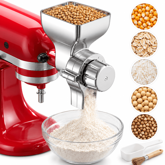 INSMART Grain Mill Attachment for KitchenAid Stand Mixers, 12-Level Adjustable Metal Flour Grinder for Wheat