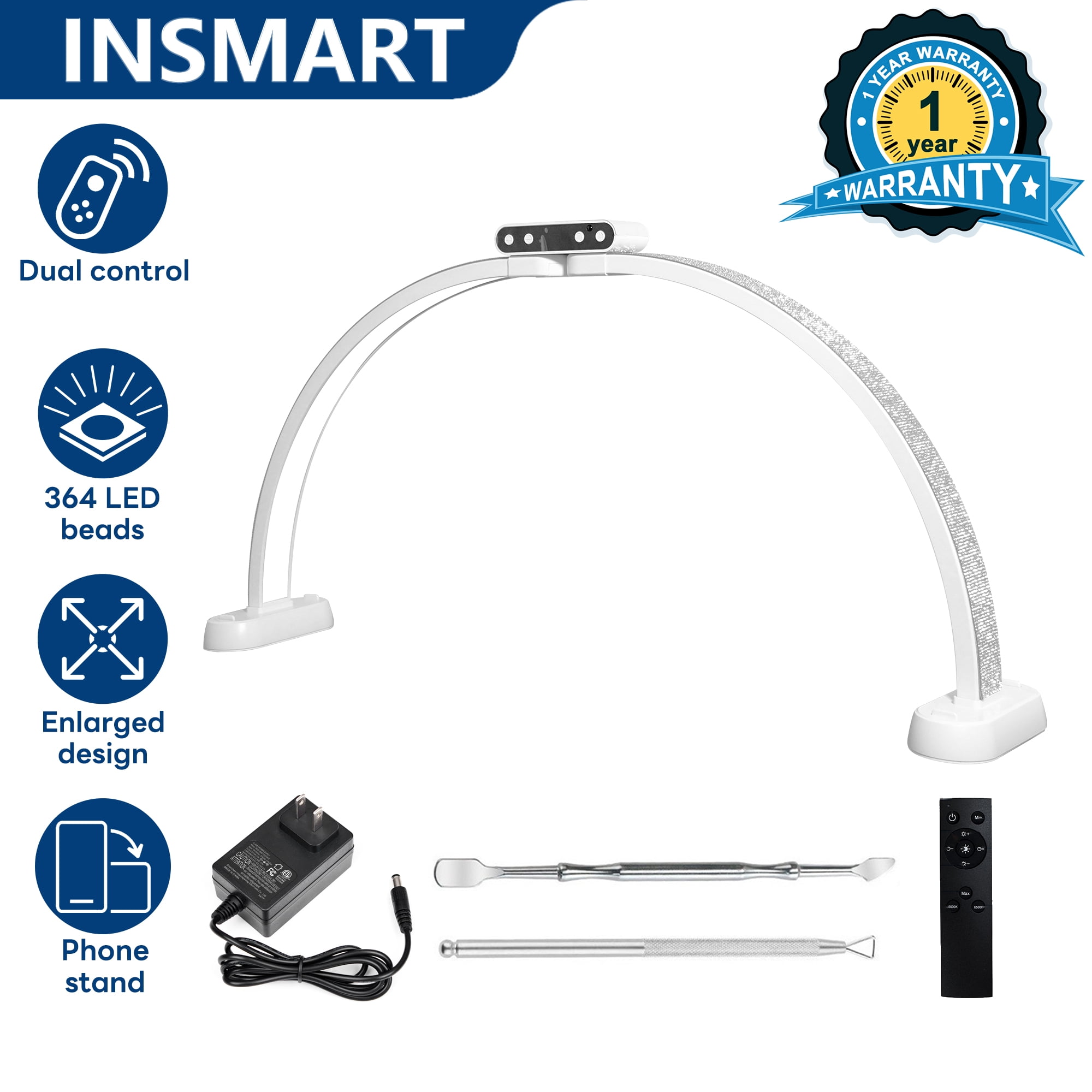 INSMART Half Moon Light for Nail Desk, LED Desk Lamp with Stable Base, Remote Control, 10 Brightness & 3 Color Modes for Nail Art, Eyelash, Tattoo