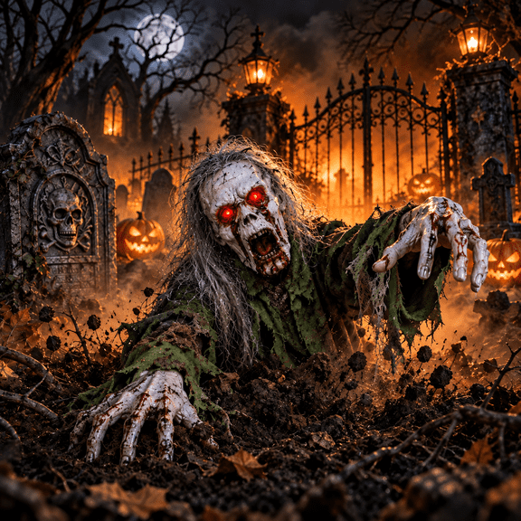 INSMART Halloween Zombie Groundbreaker Decorations, Light Up Animated Yard Prop with Sound