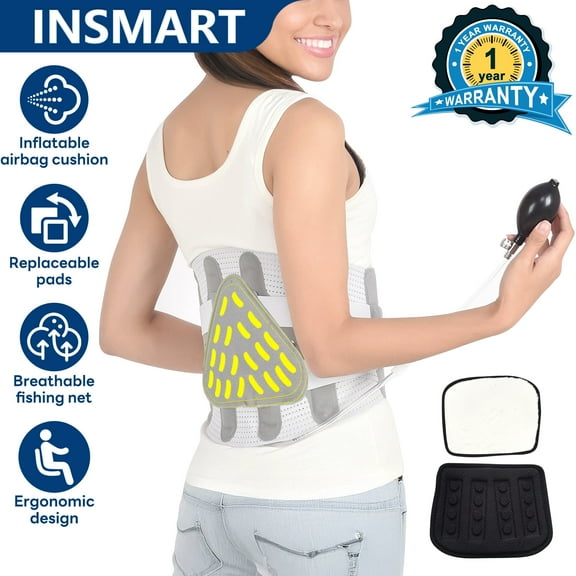 INSMART Back Brace for Lower Back Pain - Inflatable & Adjustable Lumbar Support Belt with Replaceable Air Cushions