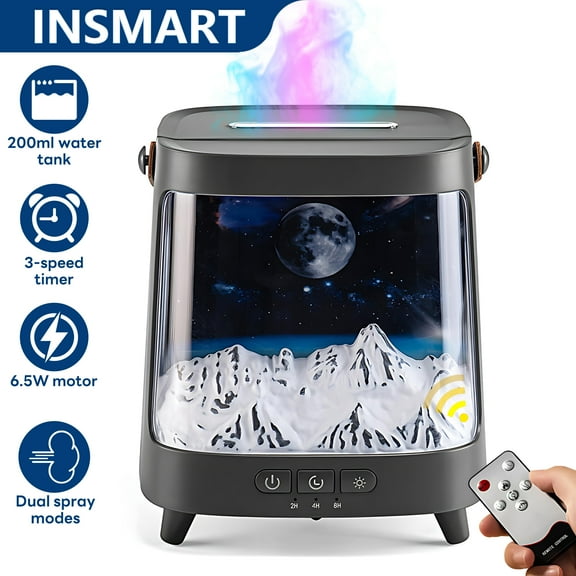 INSMART Humidifier for Room,200ml Ultrasonic Aromatherapy Machine with 7-Color Flame,Remote,3-Speed Timer,Starry Sky Pattern,Quiet,BPA Free,for Home Office Bedroom