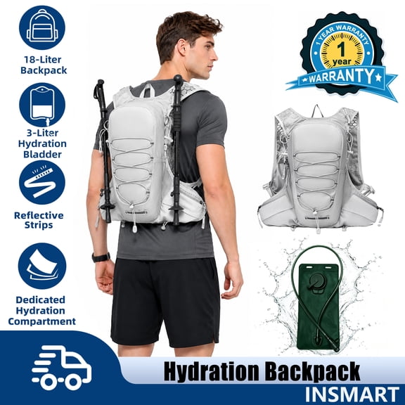 INSMART Hydration Backpack, 18L Pack with 3L BPA-Free Bladder, Breathable Mesh Back, Adjustable Straps, Reflective Strips & Emergency Whistle, Perfect for Hiking, Running & Cycling