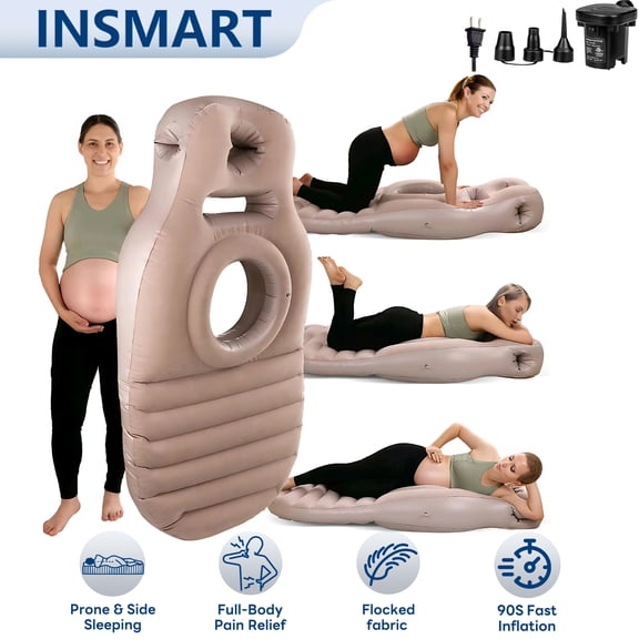 INSMART Inflatable Pregnancy Pillow,Belly Mattress for Pregnant Women with Electric Pump,Full Body Maternity Airbed with Hole for Stomach Sleeping, Back Pain