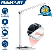 INSMART LED Desk Lamp for Home Office,10W 3 Levels Dimmable Desk Light with USB,Small Study Lamp,Reading Light for Reading,College Dorm,White