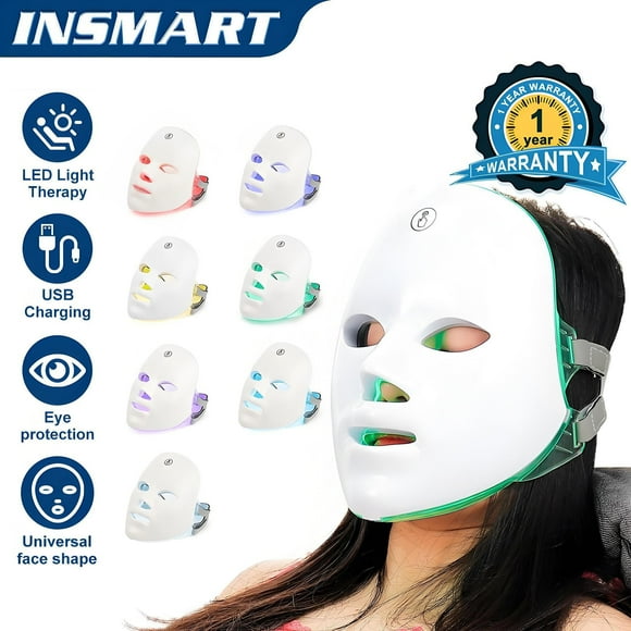 INSMART LED Light Therapy Mask - 7 Color Anti-Aging Facial Skin Care, Portable Rechargeable Light Therapy Mask for Wrinkle Reduction & Acne Treatment