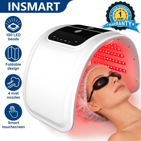 INSMART LED Light Therapy Mask, 7 Colors Foldable Facial Skin Care Device with Nano Steamer