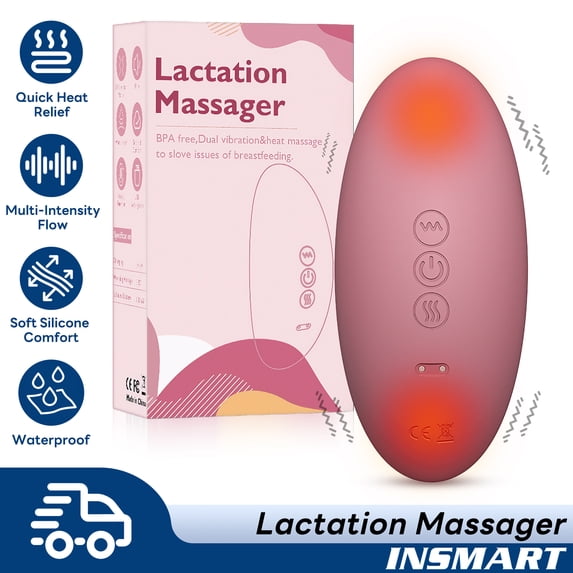 INSMART Lactation Massager, 10 Vibration Modes & 3 Heating Levels, Longer-Lasting & 100s Rapid Warming Breast Massager, Engorgement Relief & Improved Milk Flow