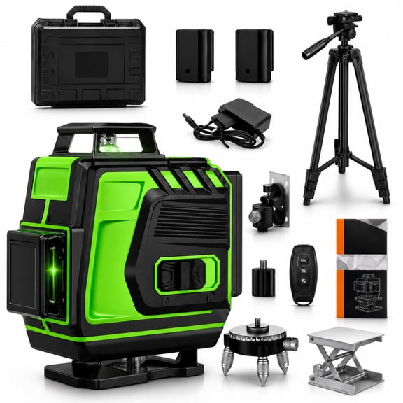 INSMART Laser Level with Tripod, 16-Line 4 x 360 Green Self-Leveling Laser Tool with Remote Control, Receiver, 2 Batteries for Tile and Construction