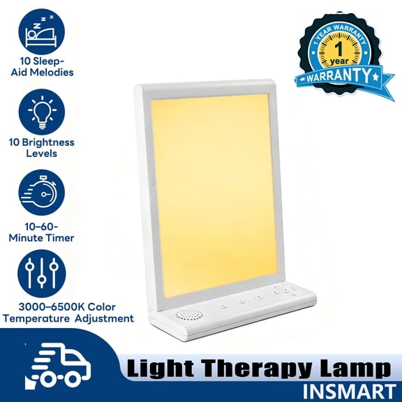 INSMART Light Therapy Lamp, UV-Free 10,000 Lux Bright White Light, Adjustable Brightness & Color, Countdown Timer and10 White Noises for Mood, Sleep & Focus, Desk Lamp