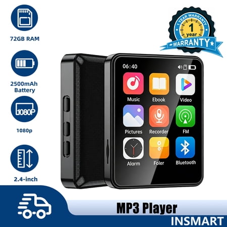INSMART MP3 Player with Bluetooth, 72GB 2.4 inch Touch Screen Portable MP3 Player, Digital Music Audio Player with FM Radio, EBook, Recorder, Supports Multiple Audio Formats,SD Card price history and forecast - INSMART ES10095