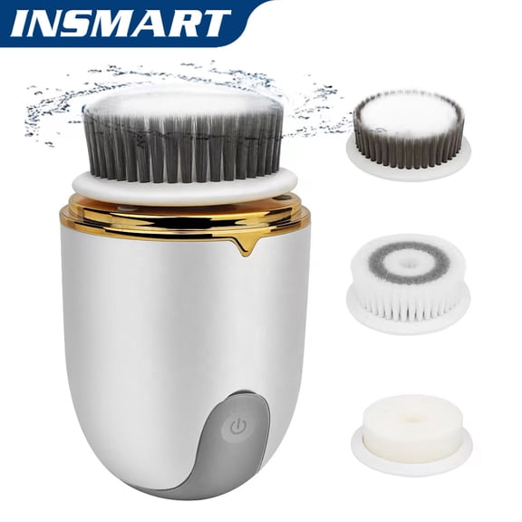 INSMART Mini Facial Cleansing Brush, IPX5 Waterproof Electric Spin Facial Brush with 3 Brush Heads, Rechargeable for Deep Cleansing, Skin Exfoliating, Shower and Bath Use