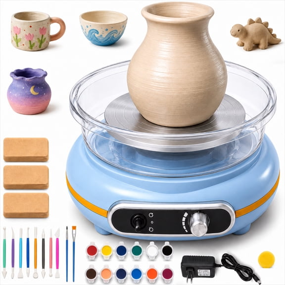 INSMART Mini Pottery Wheel Kit for Kids Electric Clay Wheel Pottery Making Machine DIY Ceramic Art Craft Set with Tools Paints and Clay