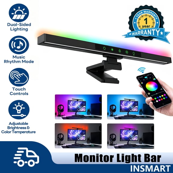 INSMART Monitor Light Bar with RGB Backlight, Touch Control Monitor Lamp, Eye Caring, 5 Color Temperatures, Music Sync Mode, USB Powered for Home Office Game, 17inch
