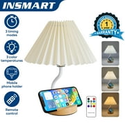 INSMART Pleated Table Lamp,Nightstand Lamp with Phone Holder,3 Color Remote Control,Modern Desk Lamp with Timer and Detachable Shade,Soft Lighting for Home Office Decor