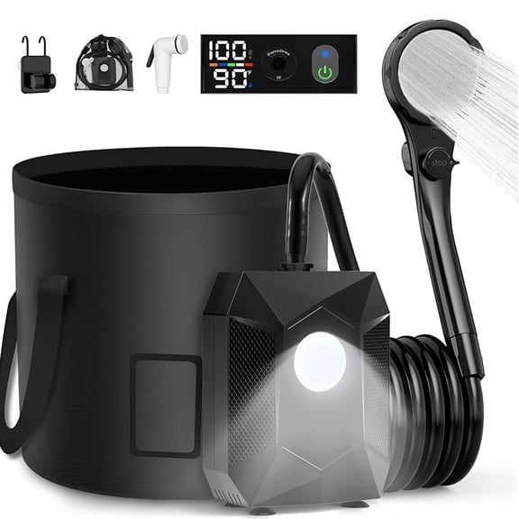 INSMART Portable Camping Shower, 6000mAh Long-Lasting Rechargeable Shower Pump with LED Display & IPX8 Waterproof for Outdoor Hiking, Beach, Pet Bathing