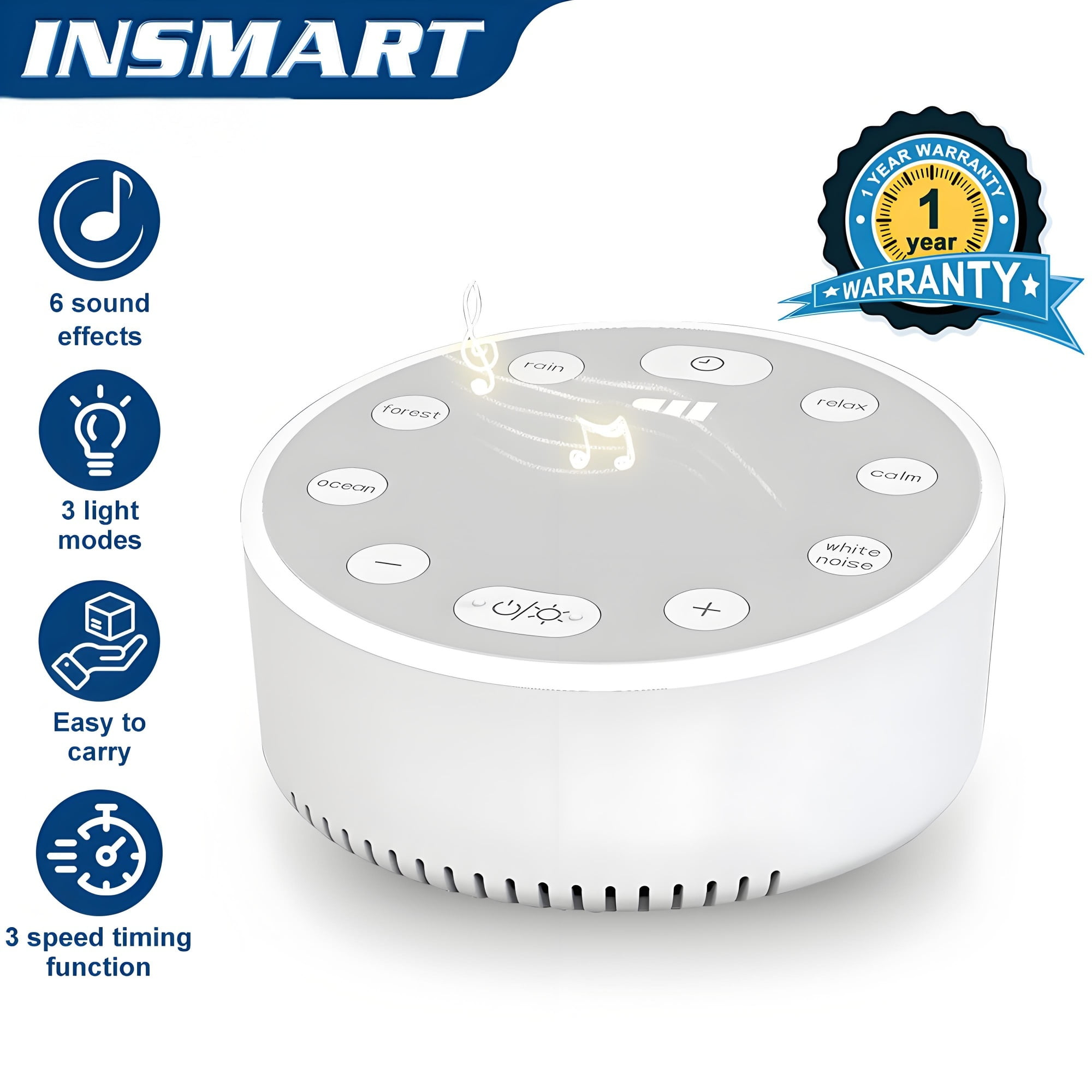 INSMART Portable White Noise Machine with Night Light - Sleep Therapy ...
