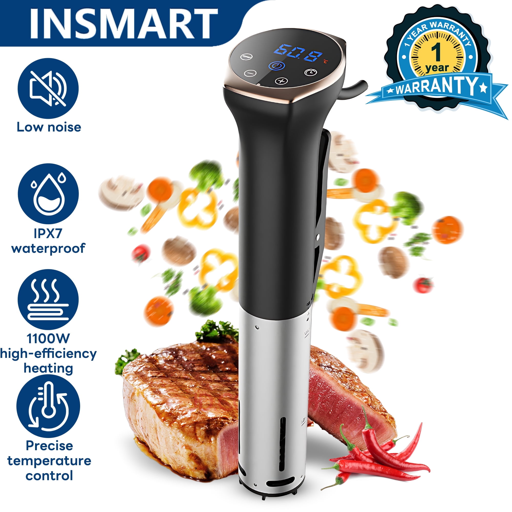 INSMART Sous Vide Machines, Precision Cooker, 1100W, IPX7 Waterproof Immersion Circulator with ±1℉ Temp Control