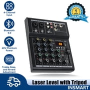 INSMART Professional Audio Mixer, Sound Board Console System Interface 4 Channel Digital USB Bluetooth MP3 Computer Input 48V Phantom Power Stereo DJ Mixers Studio Streaming for Recording