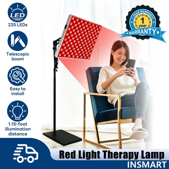 INSMART Red Light Therapy Lamp, Red Light Lamp for Body 45W 225 LEDs 660nm+850nm Dual Wavelength with Telescopic Stand, Eye Mask, Hanging Cord for Home Body Care
