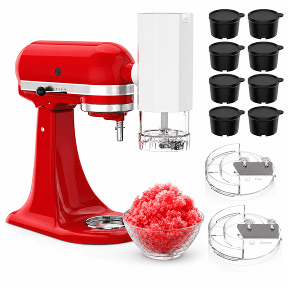 INSMART Shave Ice Attachment for KitchenAid Stand Mixer, Snow Cone Maker with 8 Ice Molds, Fine and Coarse Blades, Ice Shaver for Frozen Drinks