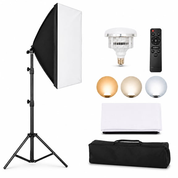 INSMART 700W Softbox Photography Lighting Kit, 19 x 27 Inch Soft Box with LED Bulb, 2700K-6000K Remote, 63 Inch Tripod for Studio, 1 Pack