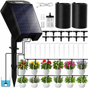 INSMART Solar Drip Irrigation Kit with Timer, 15 Drippers, 49.2 ft Tubing, 2000mAh Battery, Automatic Watering for Potted Plants