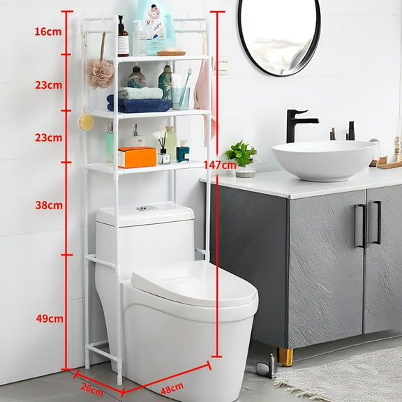 INSMART Over The Toilet Storage Shelf for Bathroom,3-Tier Freestanding Bathroom Organizer with 4-Hooks,H-Shape Frame,Extra Thick Carbon Steel,Space-Saving & Rustproof,White