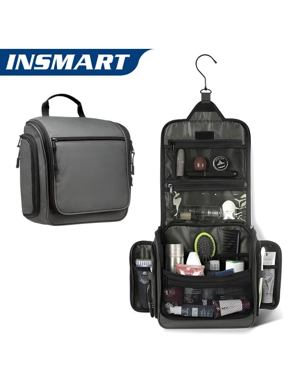 Travel Toiletry Bag for Men and Women, Waterproof Large Capacity Makeup Bag, Hanging Foldable Makeup Organizer, Full-Size Containers