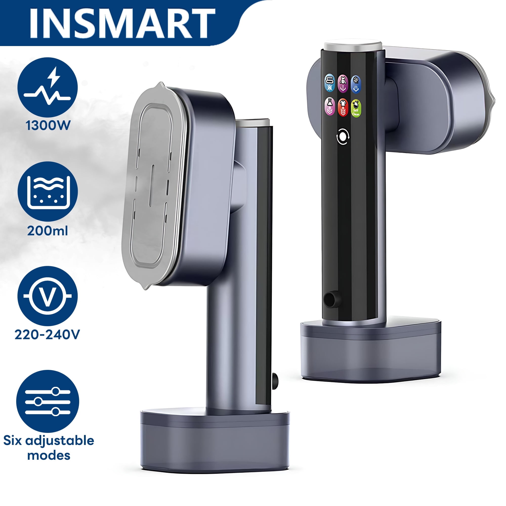 INSMART Steamer for Clothes, 1300W Handheld Touchscreen Garment Steamer, LCD Display, 15s Fast Heat-up, 200ml Water Tank, 6 Steam Levels for Travel & Home