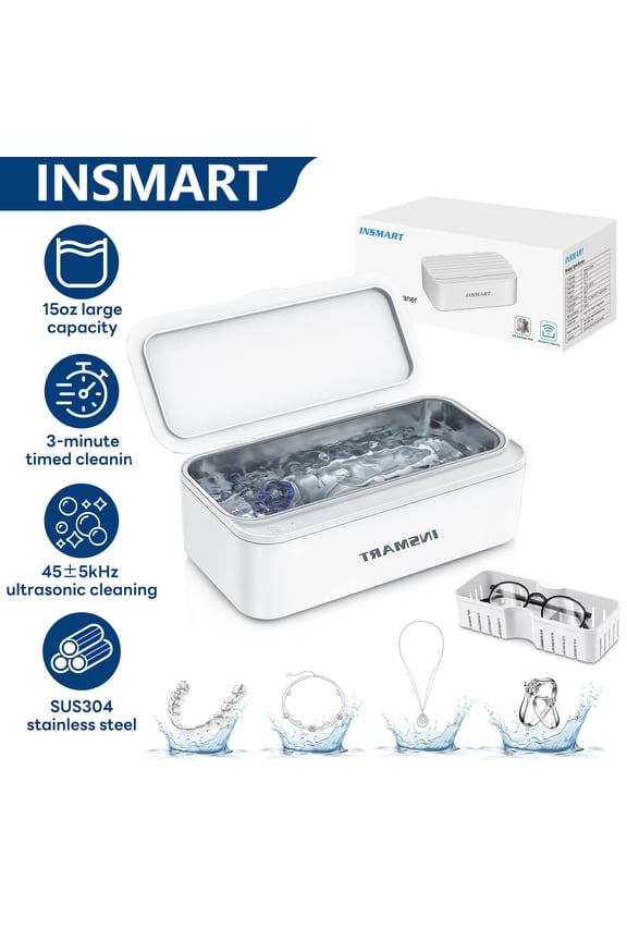 Ultrasonic Jewelry Cleaner Machine, 45KHz Professional Sonic Cleaning Device with 450ML 304 Stainless Steel Tank, Portable Ultra Sonic Cleaner for Rings, Eyeglasses, Dentures, Coins