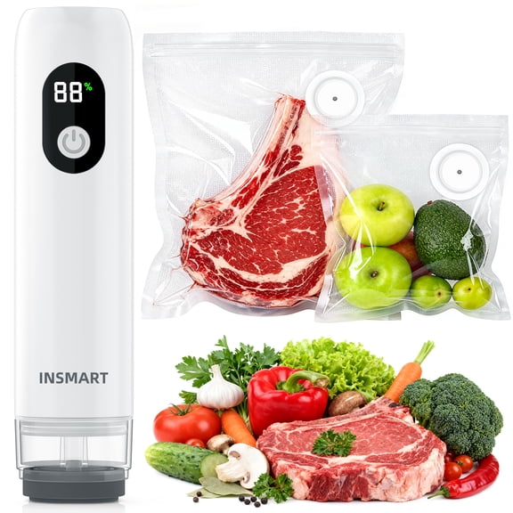 INSMART Vacuum Sealer for Food,Food Sealer Vacuum Sealer with Digital Display,Powerful Handheld Vacuum Sealer Machine,Visible Water Tank with Hose, Seal Food 6X Fresh Longer, Portable & Wireless