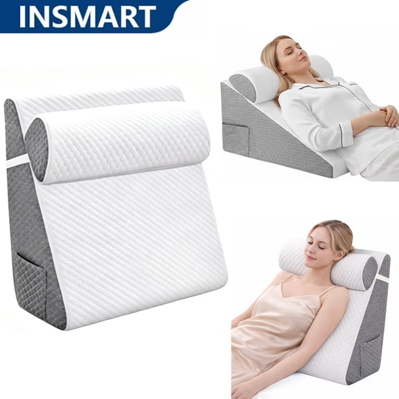 INSMART Post Surgery Wedge Pillow, Back Support, Sponge Post-Surgery Pillow for Back, Leg & Knee Pain, Acid Reflux & Snoring Relief - Orthopedic Support for Sleeping, Removable Washable Cover