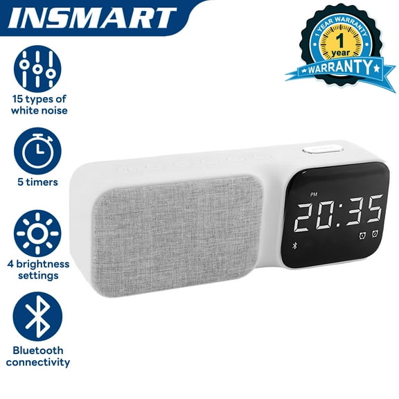 INSMART White Noise Machine for Sleep with 15 Natural Sounds, Dual Alarm Clock, Adjustable Night Light & Sleep Timer - Portable Sound Machine for Adults, Baby, Nursery, Office