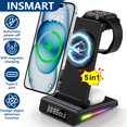 thumbnail image 1 of INSMART Wireless Charging Station for iPhone,5 in 1 Foldable Magnetic Charging Stand with Digital Clock,Temp Display,15W Fast Charger,RGB Colorful Lights,for Home Office Black, 1 of 9